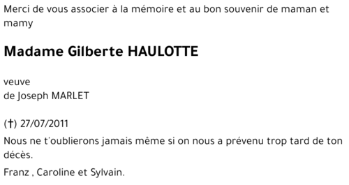 Gilberte HAULOTTE