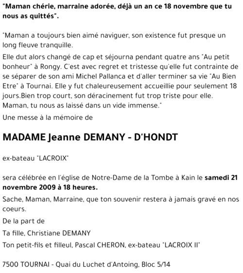 Jeanne D'HONDT