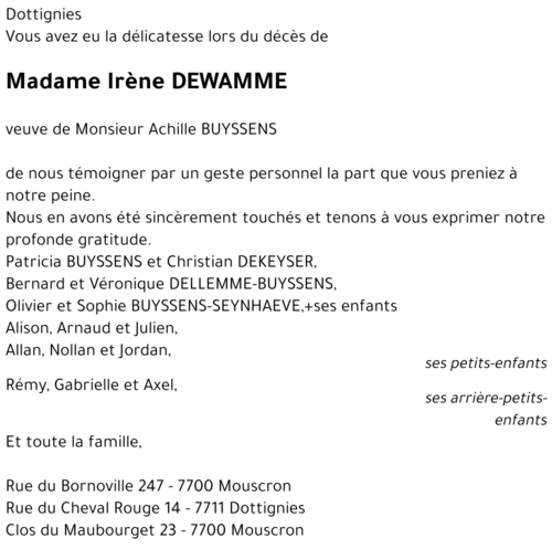 Irène DEWAMME