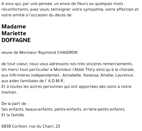 Mariette DOFFAGNE