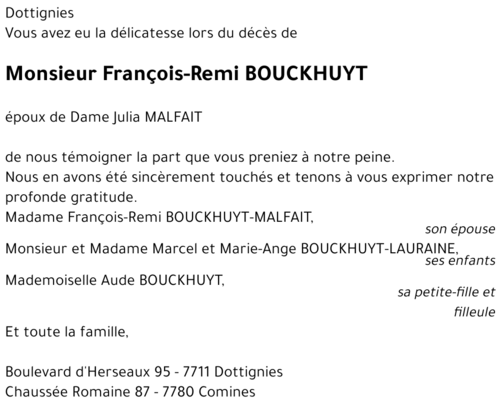 François-Remi BOUCKHUYT