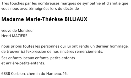 Marie-Thérèse BILLIAUX