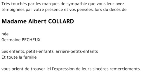 Albert COLLARD née Germaine PECHEUX 