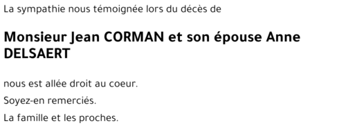 Jean CORMAN et son épouse Anne DELSAERT