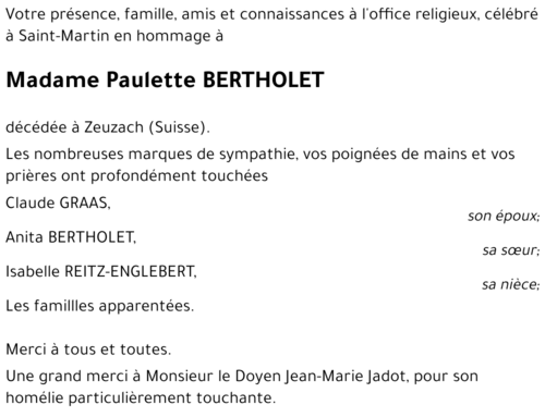 Paulette BERTHOLET