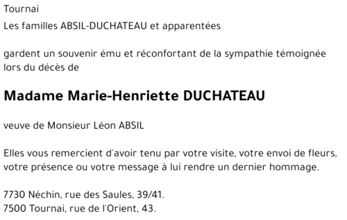 Marie-Henriette DUCHATEAU