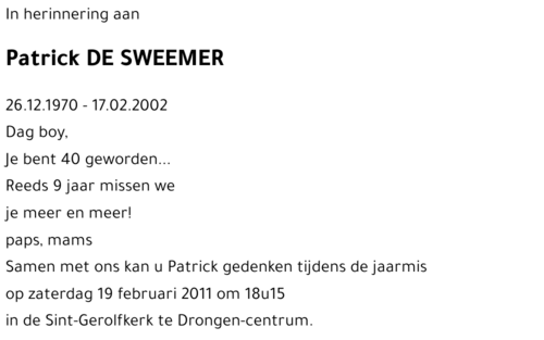 Patrick DE SWEEMER