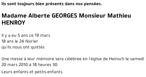 Alberte GEORGES Monsieur Mathieu HENROY