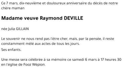 veuve Raymond DEVILLE