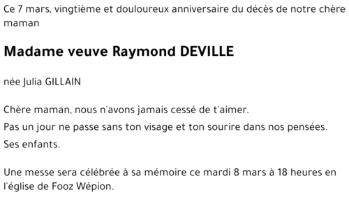 veuve Raymond DEVILLE