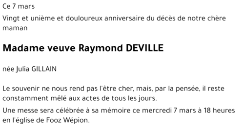 veuve Raymond DEVILLE