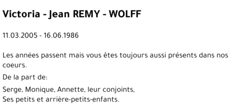 Victoria et Jean REMY - WOLFF