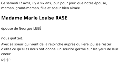 Marie Louise RASE