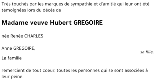 Veuve Hubert GREGOIRE