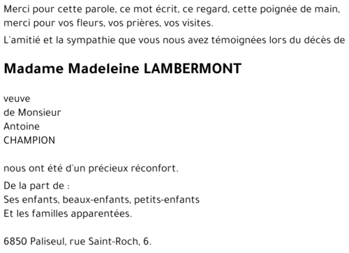 Madeleine LAMBERMONT