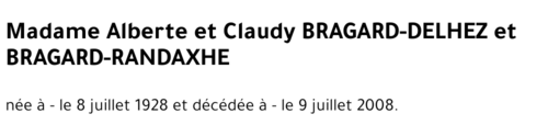 Alberte et Claudy BRAGARD-DELHEZ et BRAGARD-RANDAXHE
