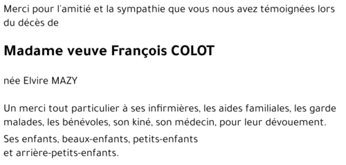 veuve François COLOT