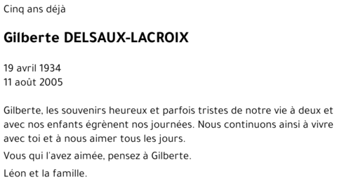 Gilberte DELSAUX-LACROIX