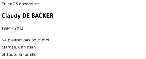 Claudy DE BACKER
