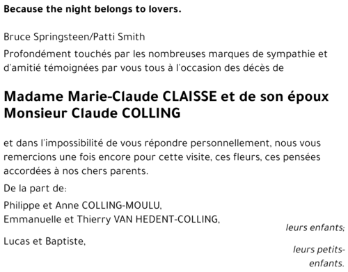 Marie-Claude CLAISSE Monsieur Claude COLLING