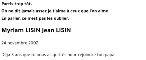 Myriam LISIN Jean LISIN