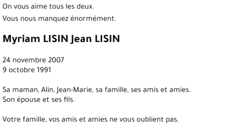 Myriam LISIN Jean LISIN