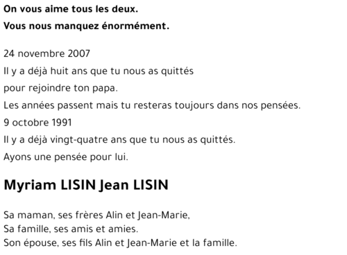 Myriam LISIN Jean LISIN