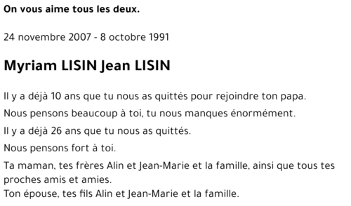 Myriam LISIN Jean LISIN