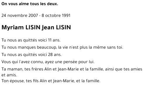 Myriam LISIN Jean LISIN