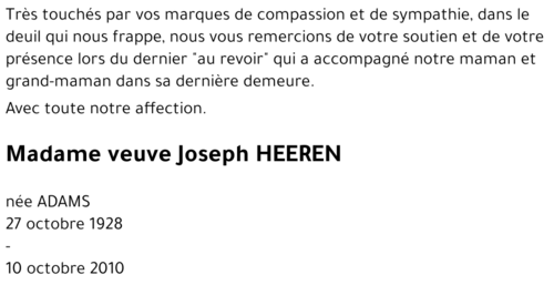 veuve Joseph HEEREN