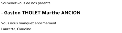 Gaston THOLET Marthe ANCION