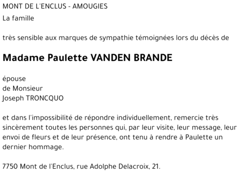 VANDEN BRANDE Paulette