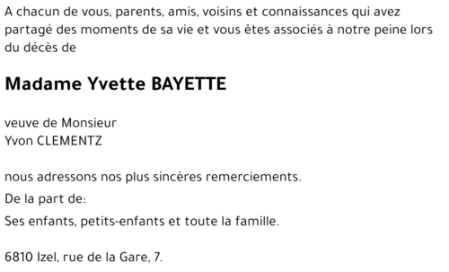 Yvette BAYETTE
