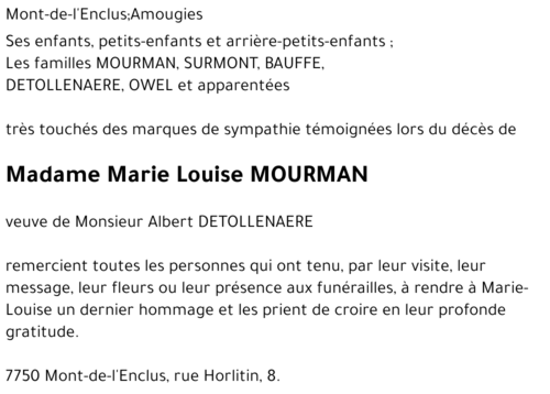 Marie Louise MOURMAN