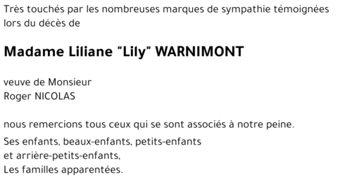 Liliane (Lily) WARNIMONT