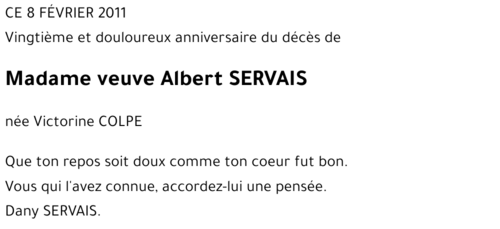 veuve Albert SERVAIS