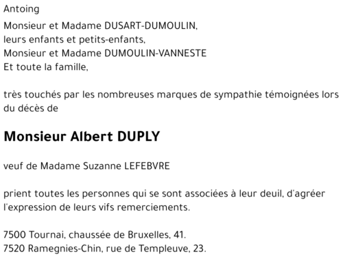ALBERT DUPLY