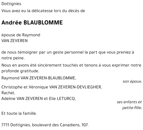 Andrée BLAUBLOMME