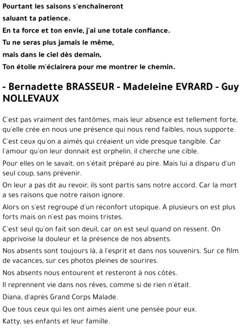 Bernadette BRASSEUR - Madeleine EVRARD - Guy NOLLEVAUX