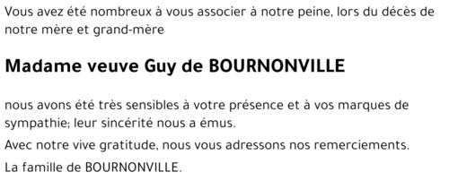 veuve Guy de BOURNONVILLE