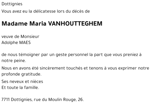 Maria VANHOUTTEGHEM