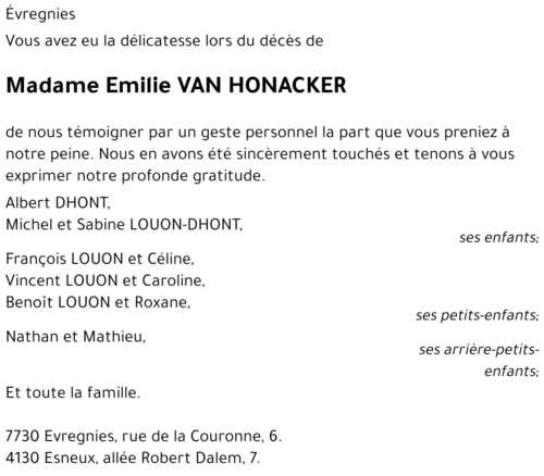 Emilie VAN HONACKER