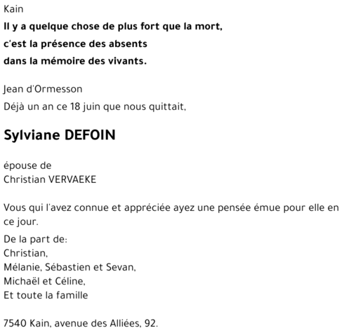 Sylviane DEFOIN