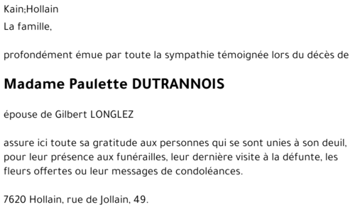 Paulette DUTRANNOIS