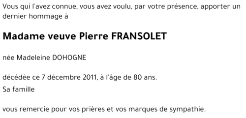 veuve Pierre FRANSOLET