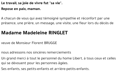 Madeleine RINGLET