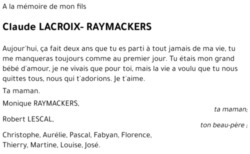 Claude LACROIX-RAYMACKERS