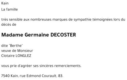 Germaine DECOSTER