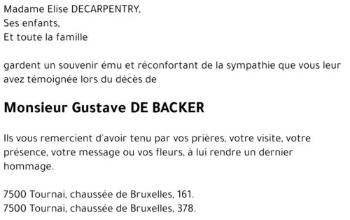 Gustave DE BACKER