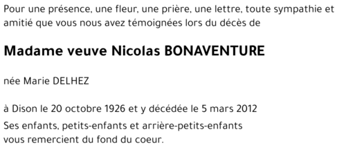 veuve Nicolas BONAVENTURE